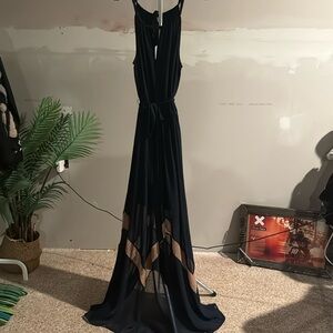 Deep Blue long dress with Beige accents